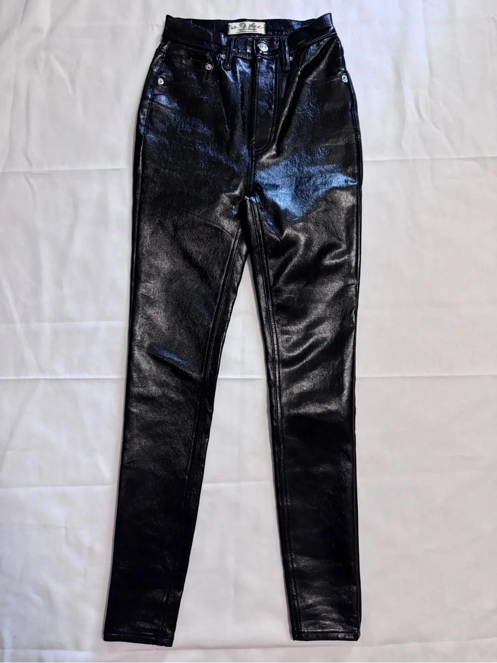 Free People We The Free Black Phoenix Coated leather Jeans pants size 24 EUC